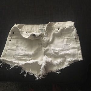 Forever 21 white, distressed denim shorts